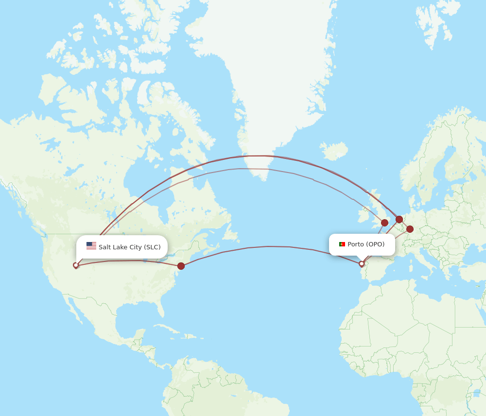 OPO-SLC flight routes