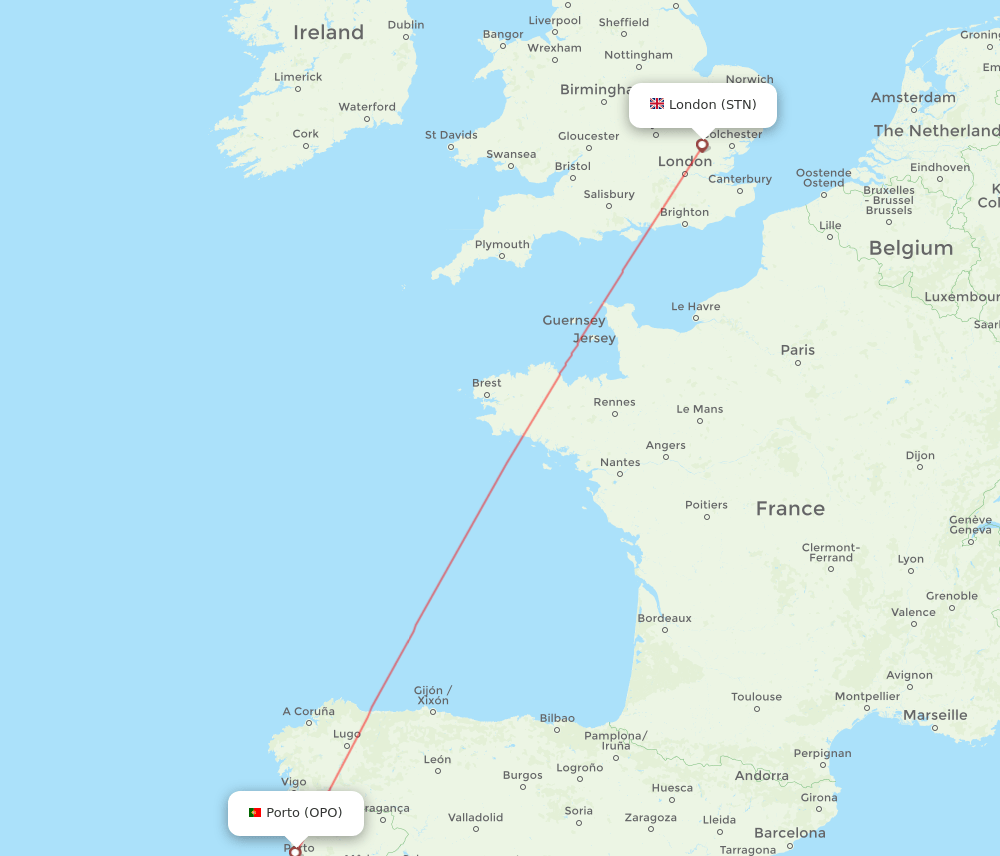 OPO to STN flights and routes map