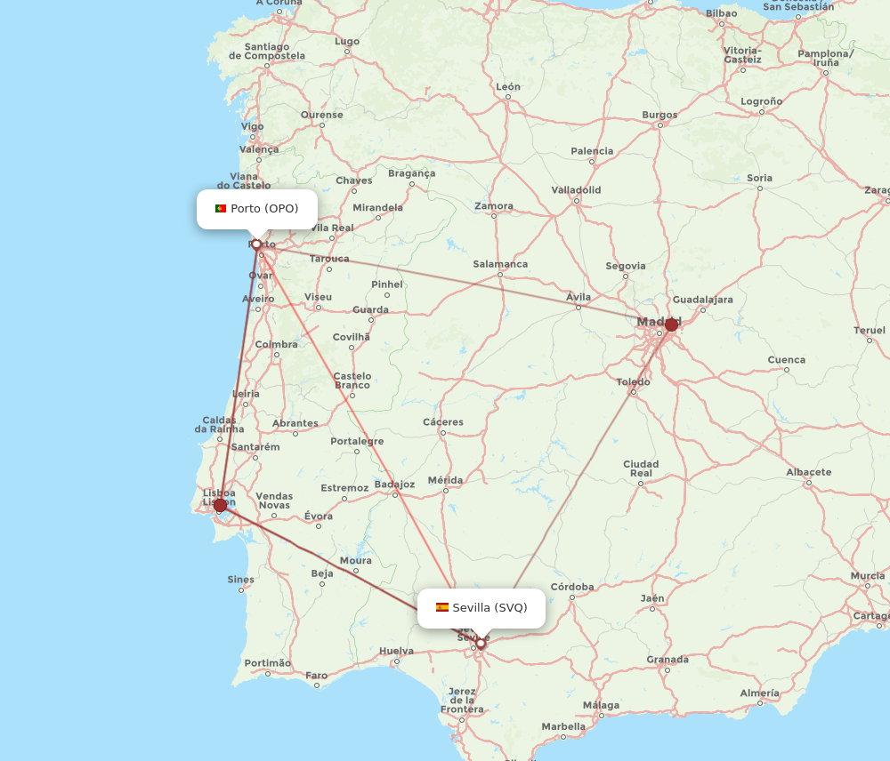 OPO to SVQ flights and routes map