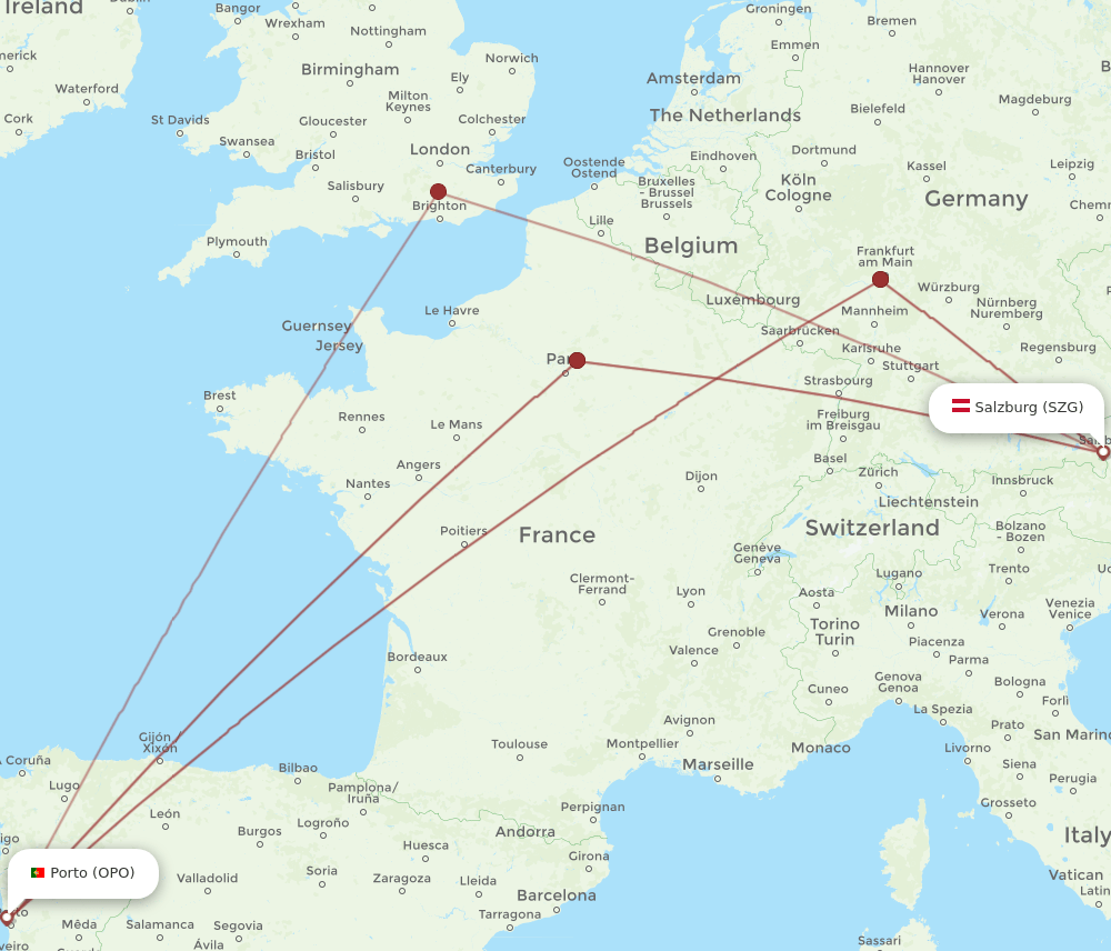 OPO-SZG flight routes