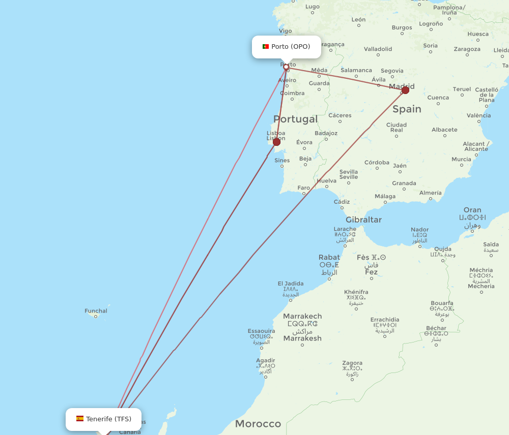OPO to TFS flights and routes map