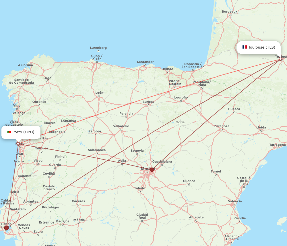 OPO to TLS flights and routes map