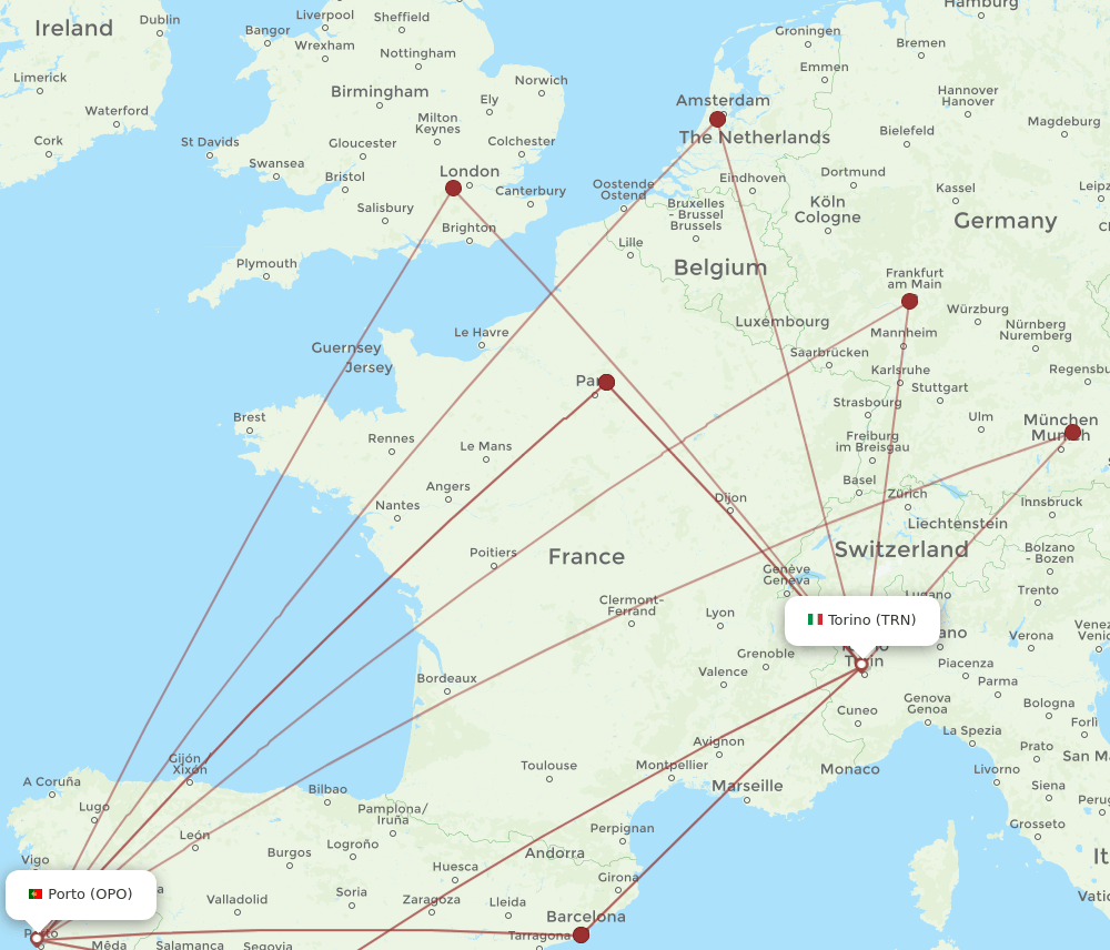 OPO to TRN flights and routes map