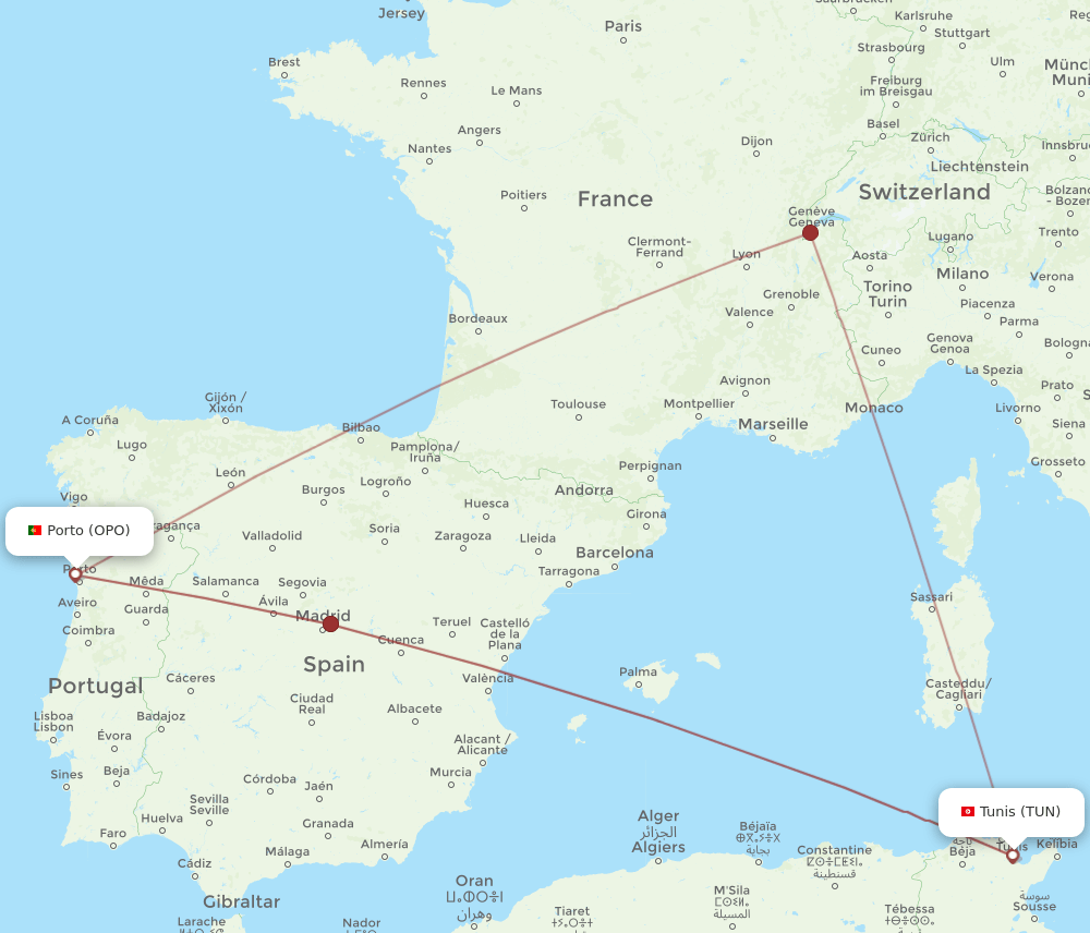 OPO-TUN flight routes