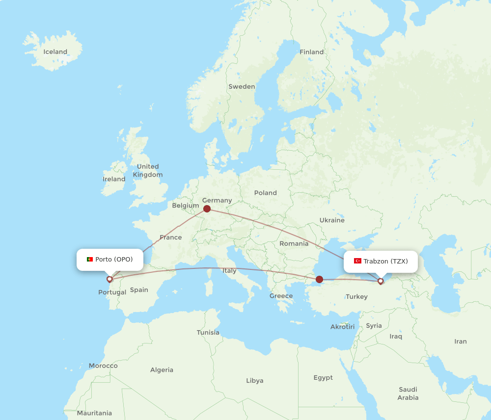 OPO-TZX flight routes