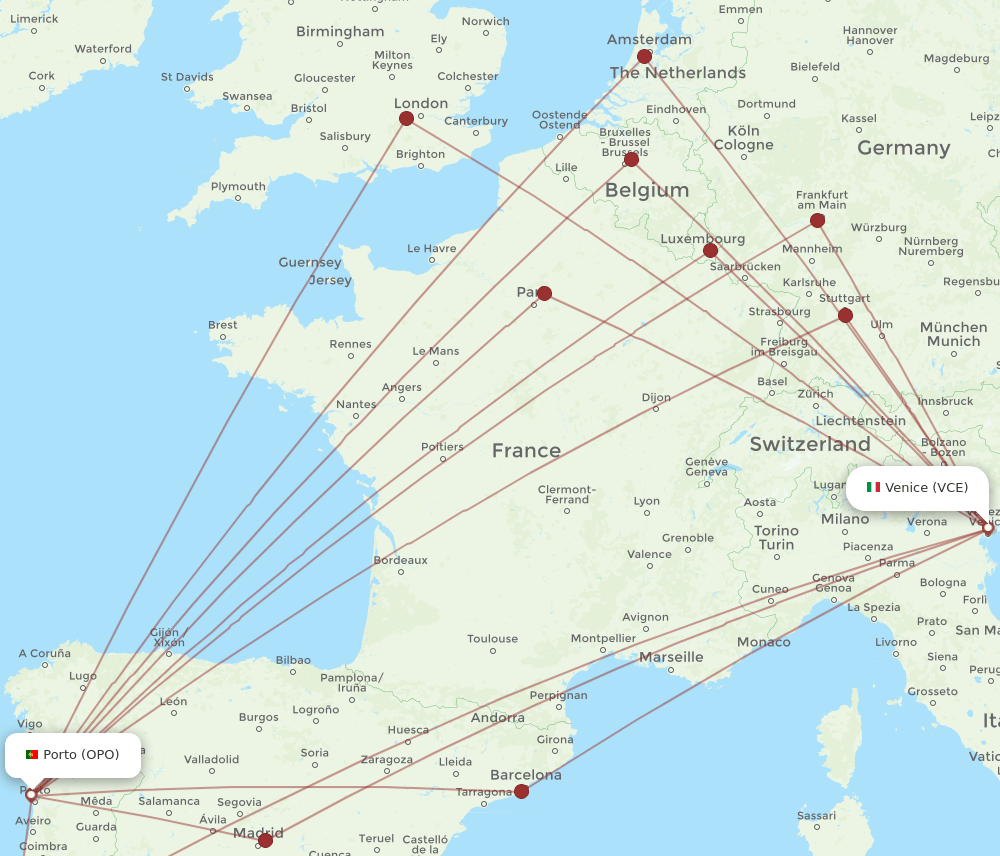 OPO-VCE flight routes