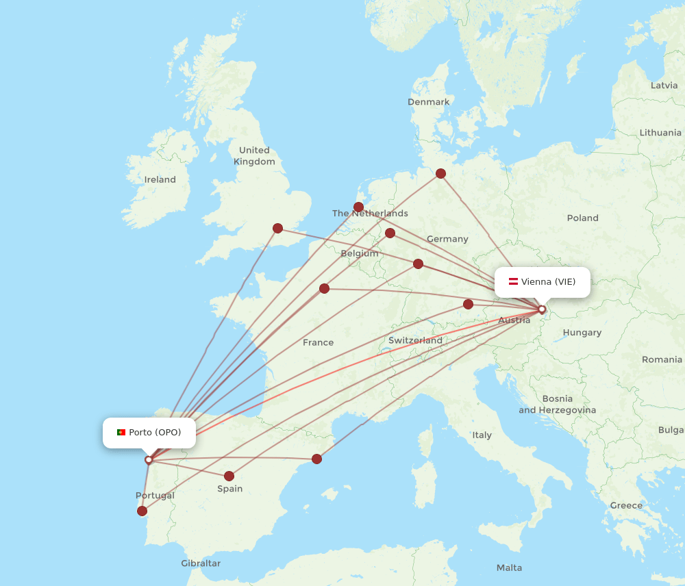 OPO-VIE flight routes
