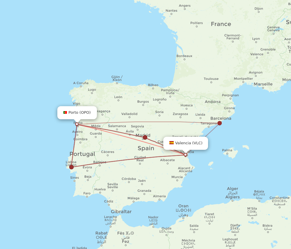 OPO to VLC flights and routes map