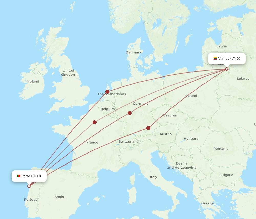 OPO-VNO flight routes