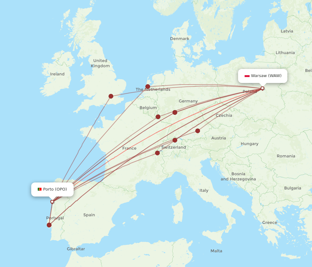 OPO-WAW flight routes