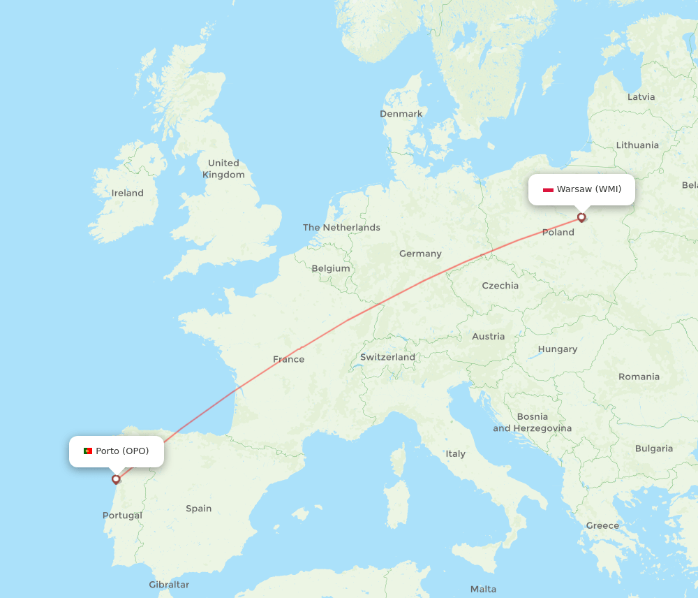 OPO to WMI flights and routes map