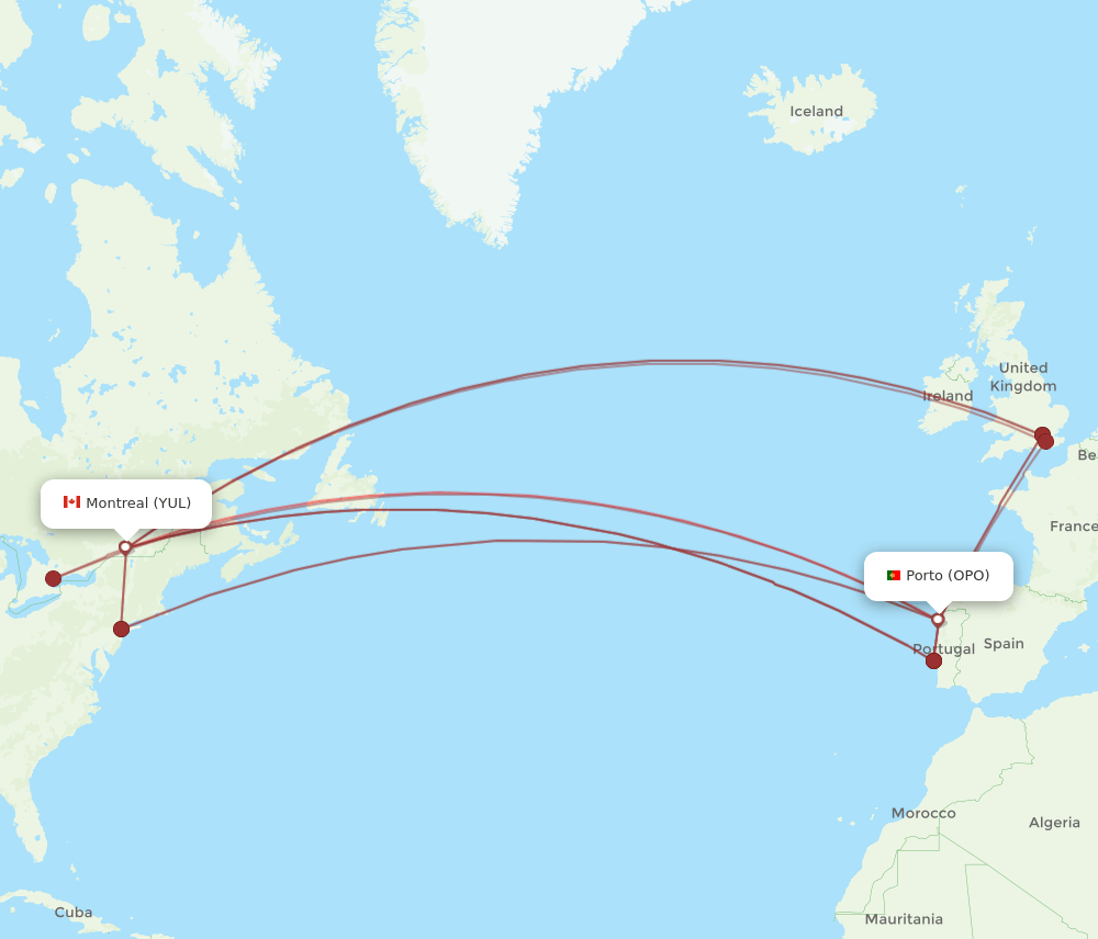 OPO-YUL flight routes