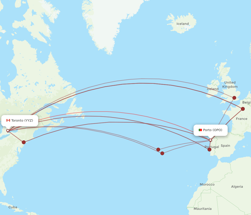 OPO to YYZ flights and routes map