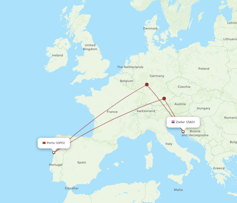 OPO-ZAD flight routes