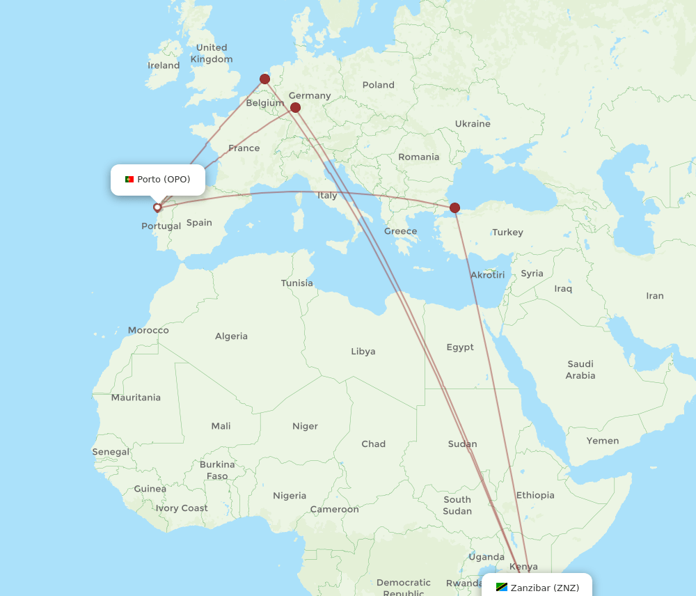 OPO-ZNZ flight routes