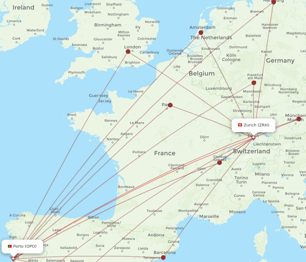 OPO-ZRH flight routes