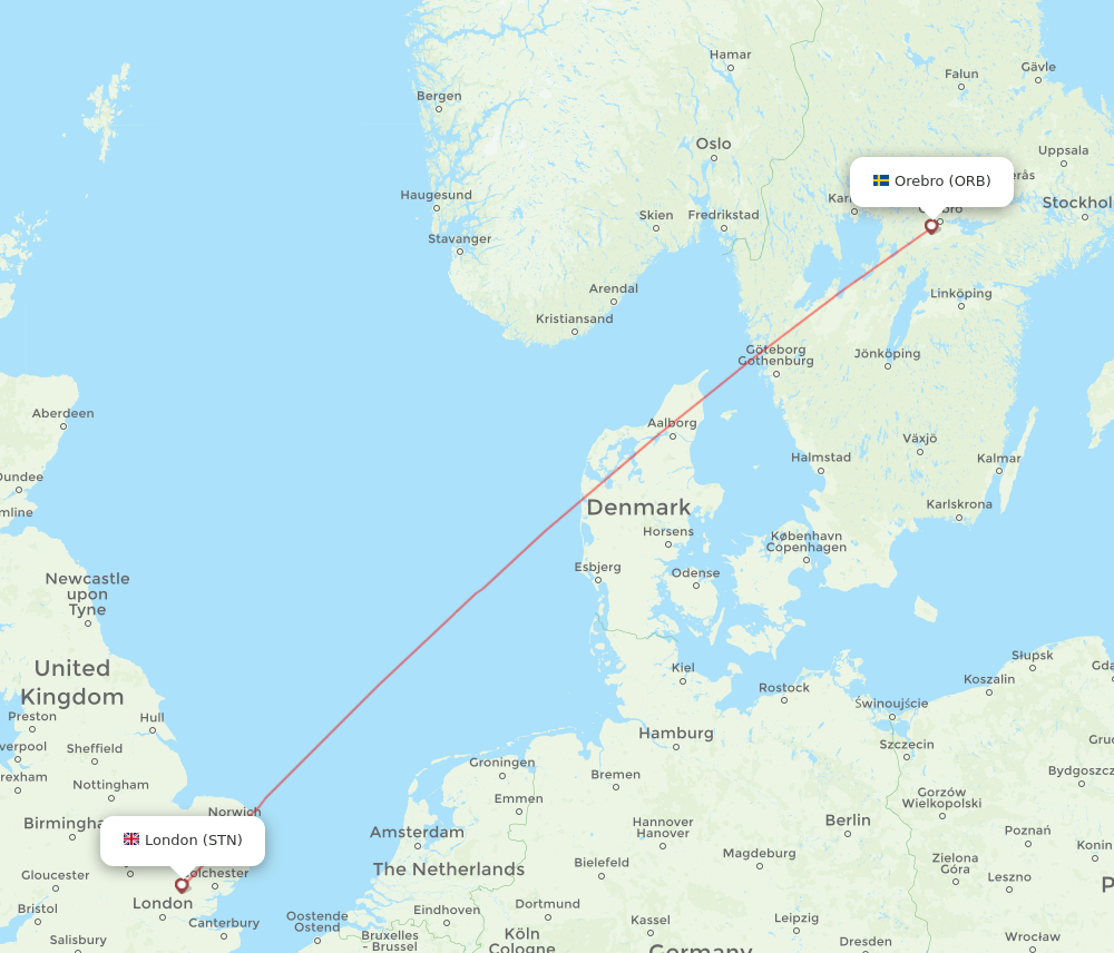 Orebro - London route map and flight paths