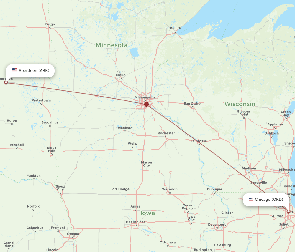 ORD-ABR flight routes