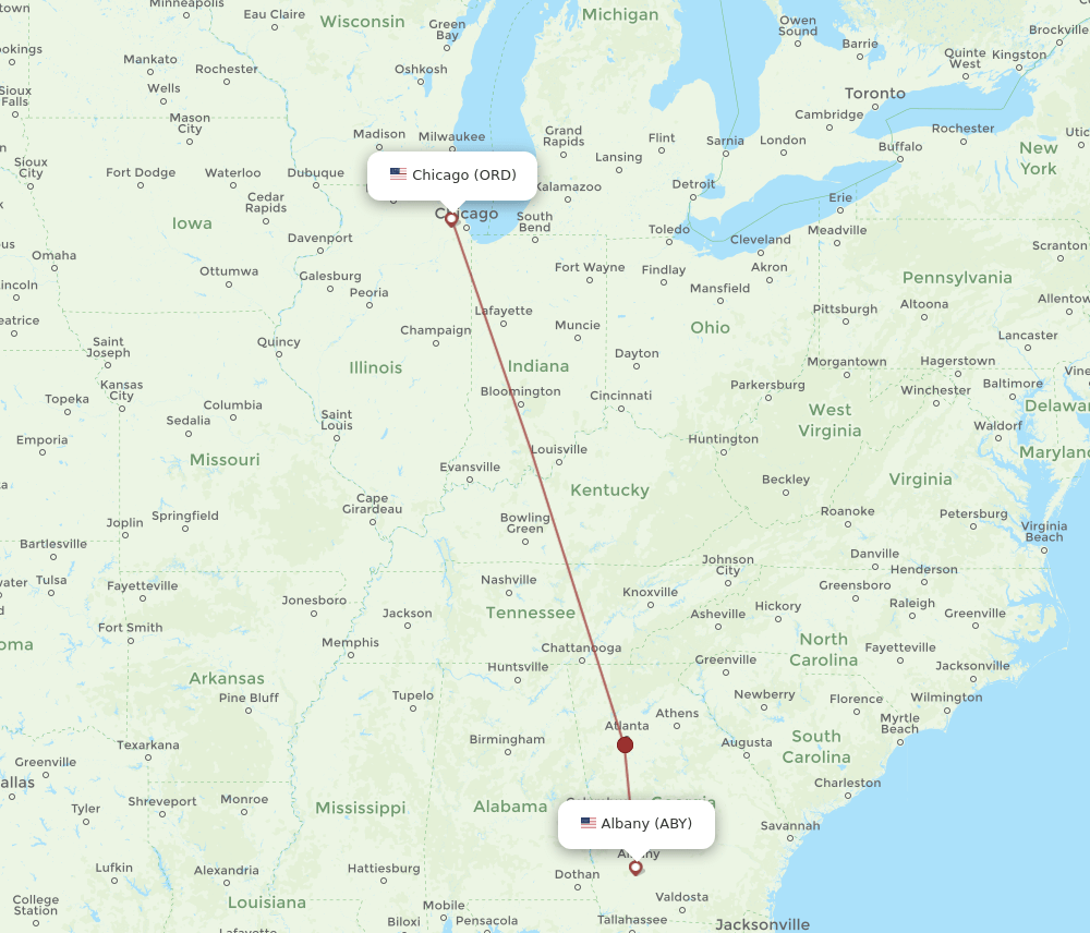ORD to ABY flights and routes map