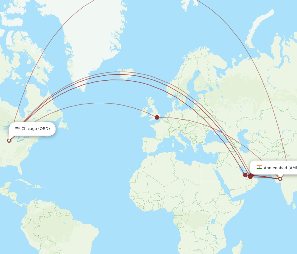 ORD to AMD flights and routes map