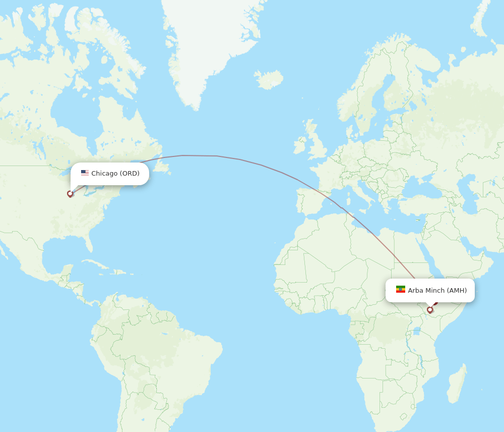 Arba Mintch - Chicago route map and flight paths
