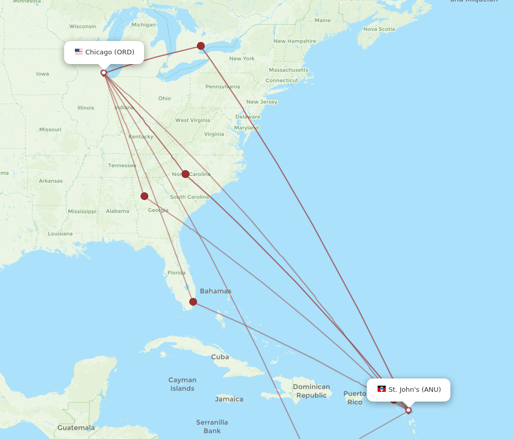 ORD to ANU flights and routes map