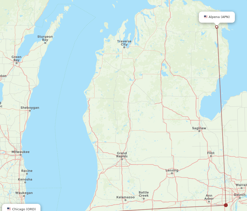 ORD-APN flight routes