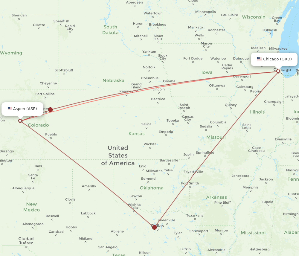 ORD-ASE flight routes