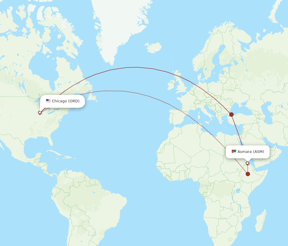 ORD to ASM flights and routes map