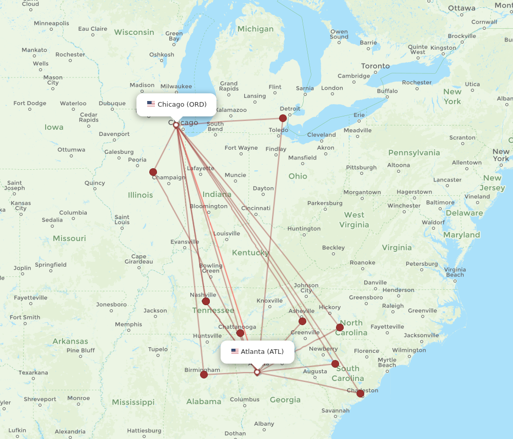 ORD to ATL flights and routes map
