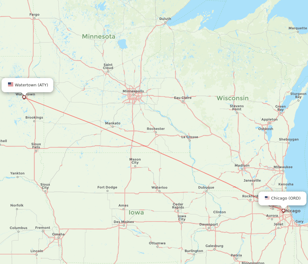 ORD-ATY flight routes