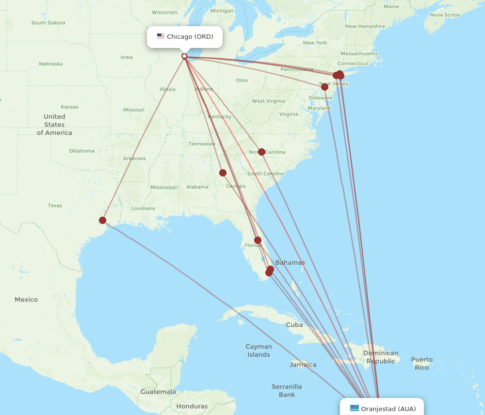 ORD-AUA flight routes