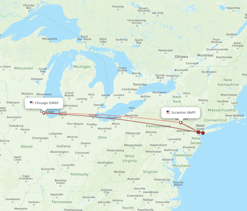 ORD-AVP flight routes