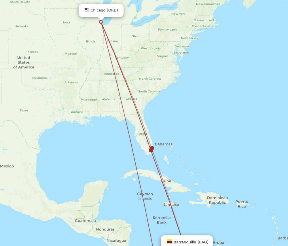 ORD-BAQ flight routes