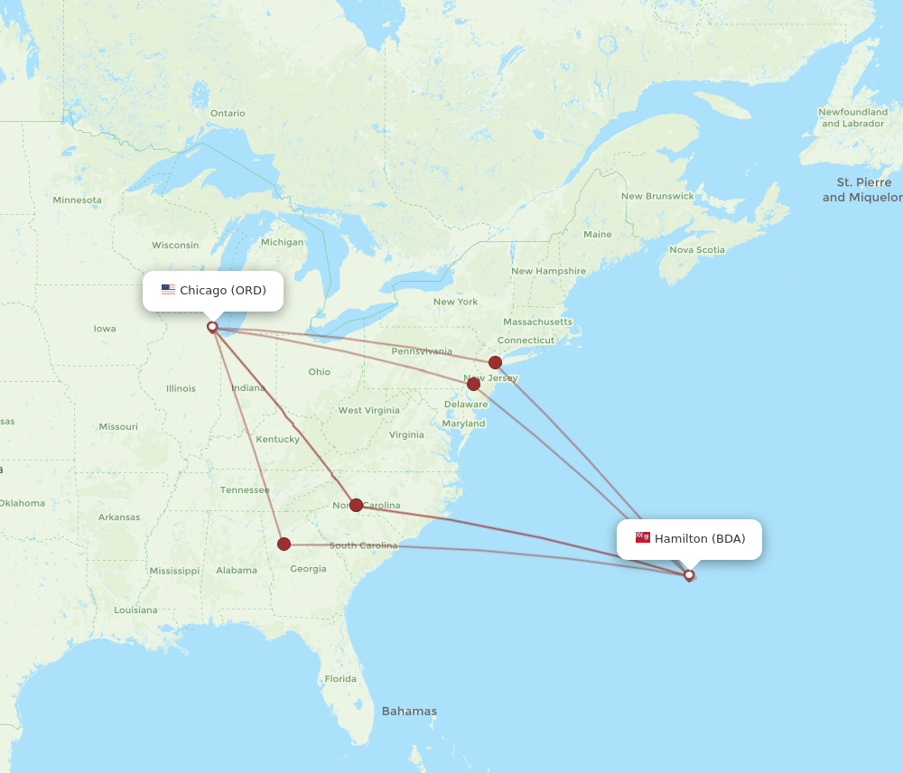 ORD to BDA flights and routes map
