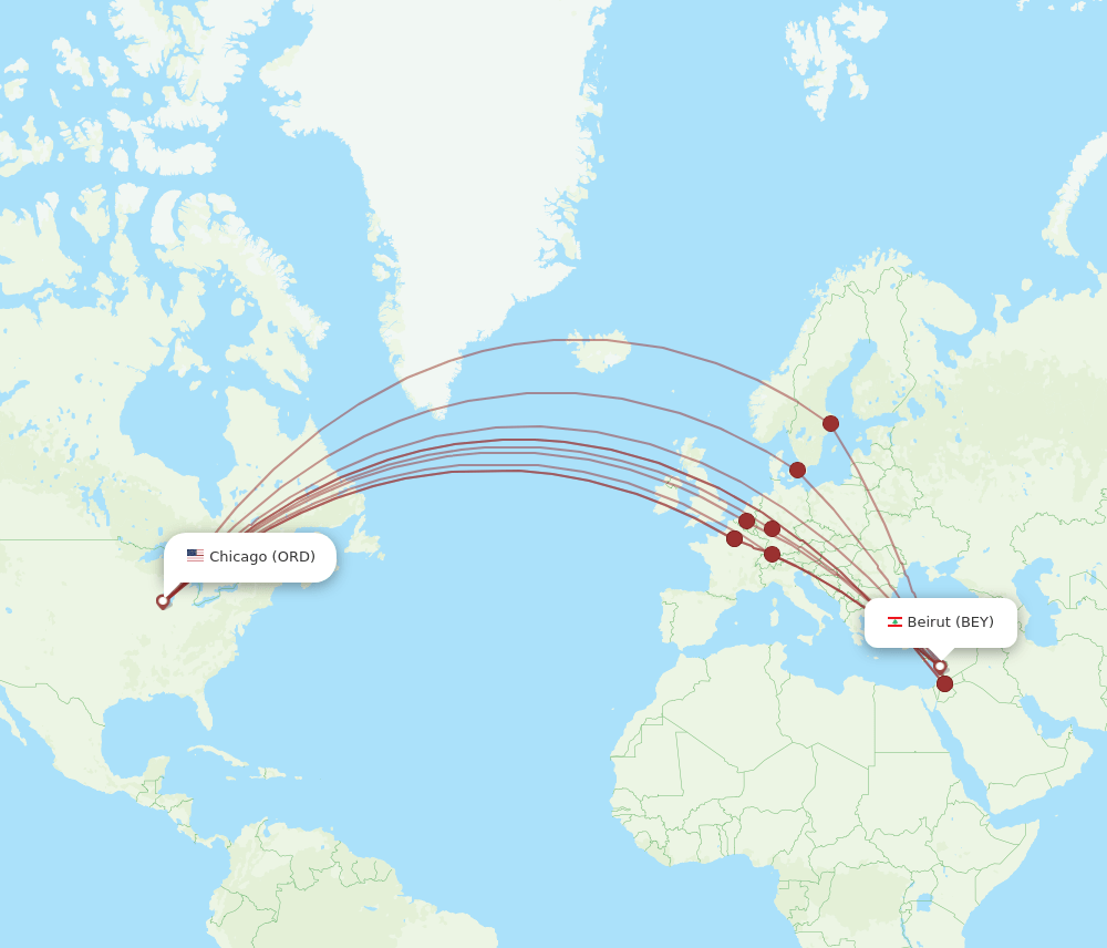 ORD-BEY flight routes