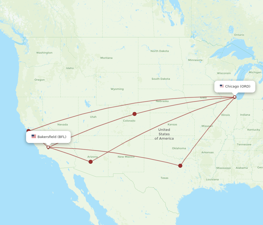 ORD to BFL flights and routes map