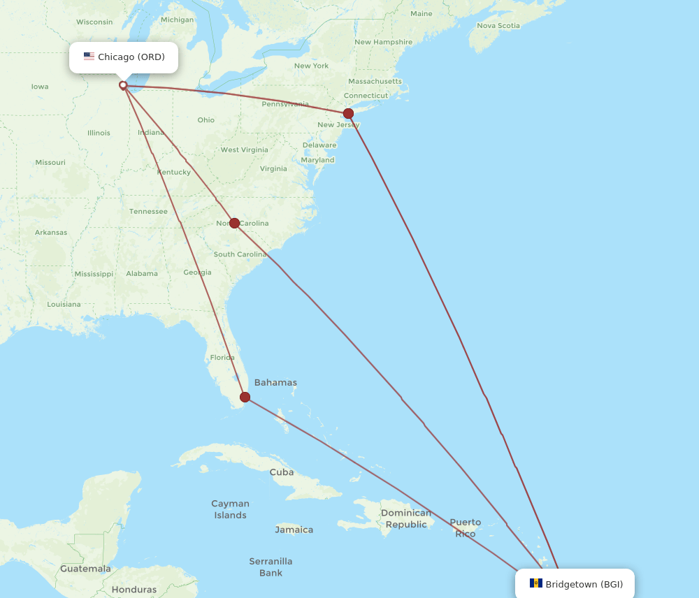 ORD-BGI flight routes