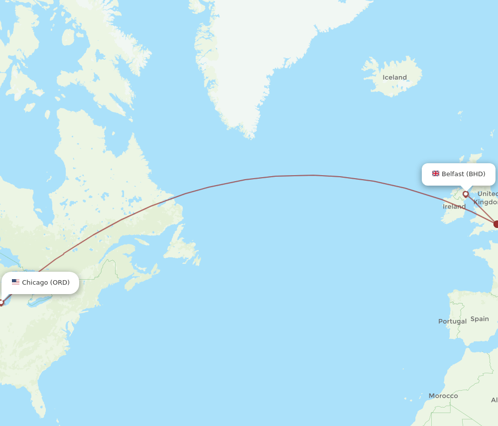 ORD to BHD flights and routes map