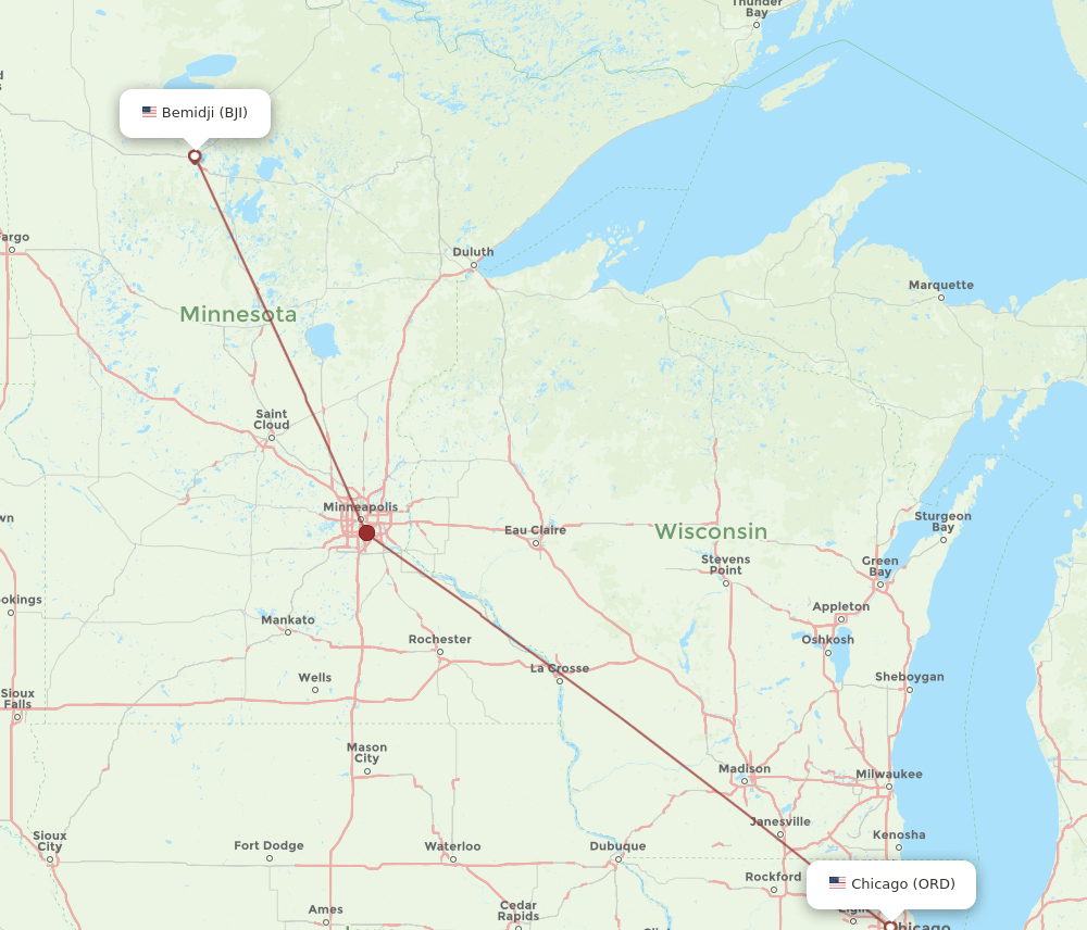 ORD-BJI flight routes