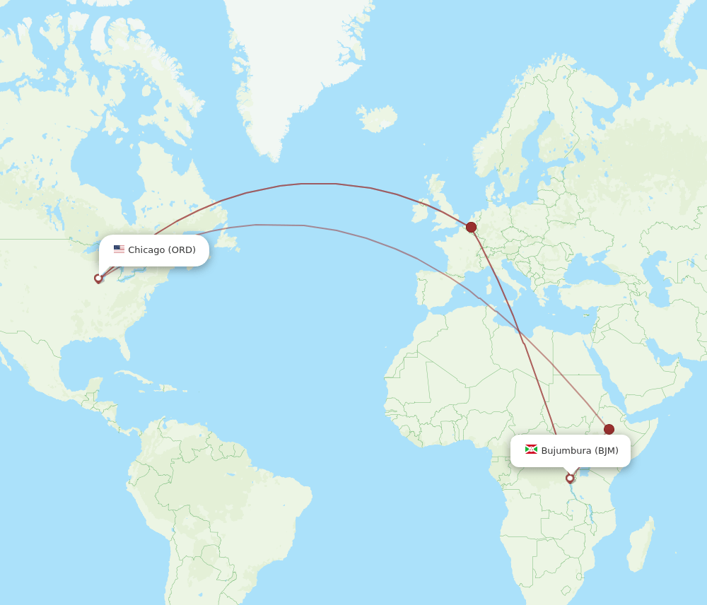 ORD to BJM flights and routes map