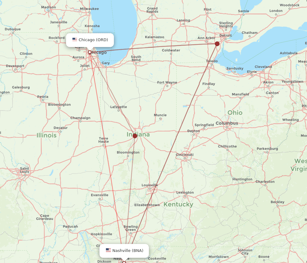 ORD-BNA flight routes