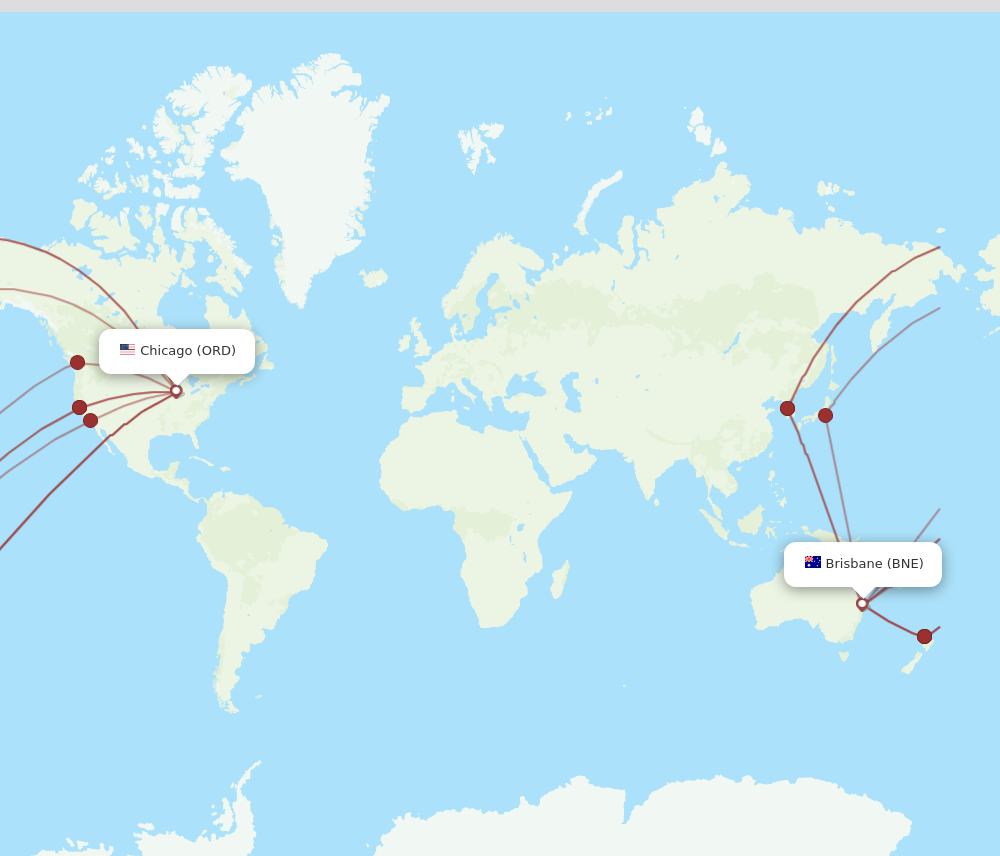 ORD to BNE flights and routes map