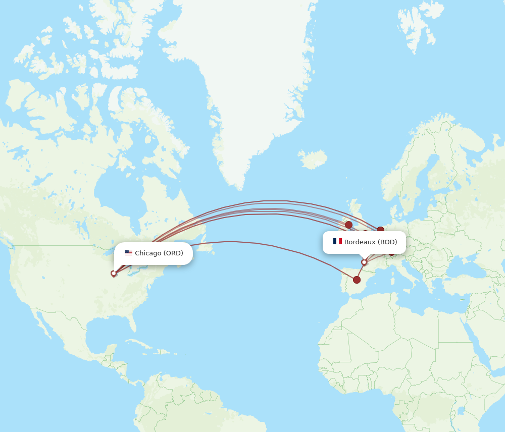 ORD to BOD flights and routes map
