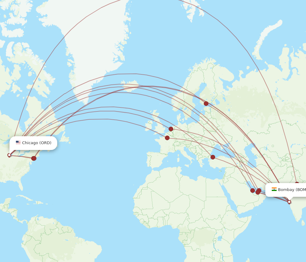 ORD to BOM flights and routes map