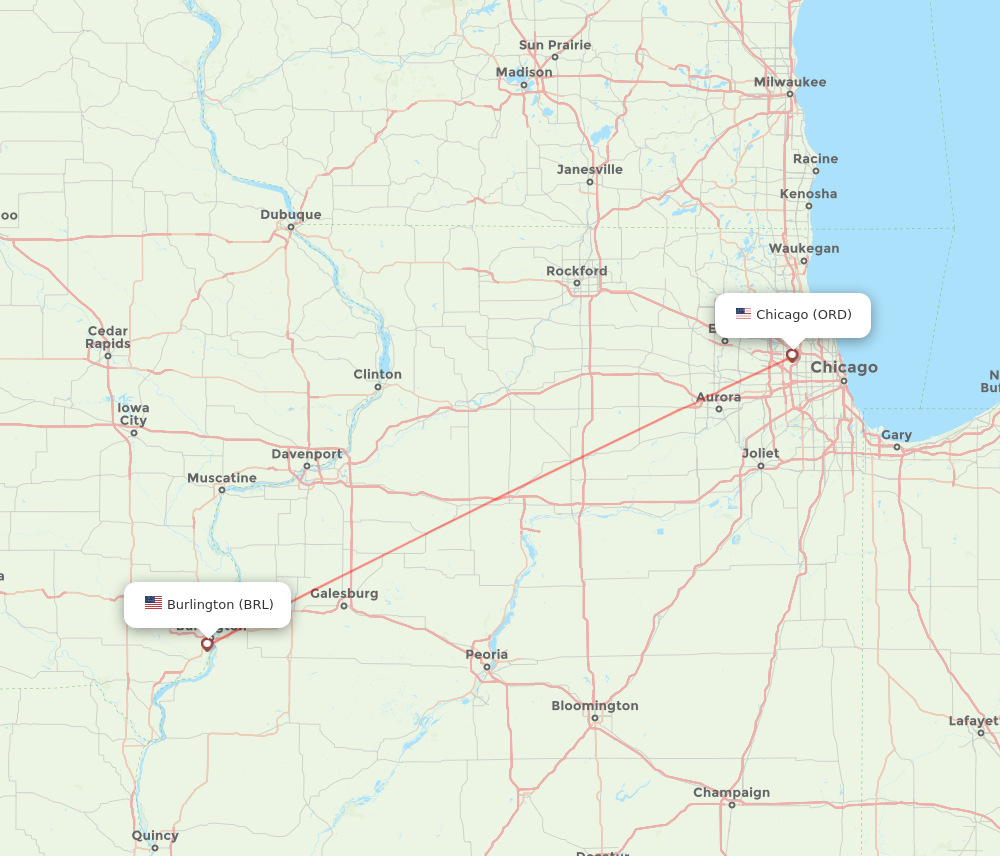 ORD to BRL flights and routes map