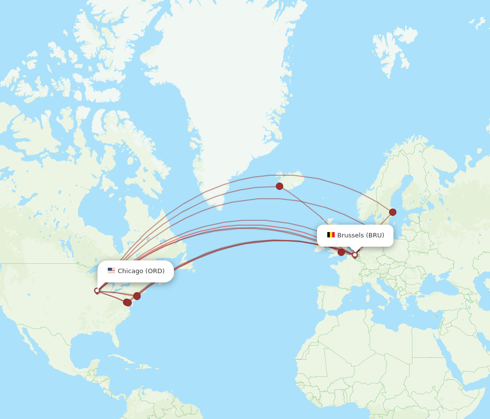 ORD to BRU flights and routes map