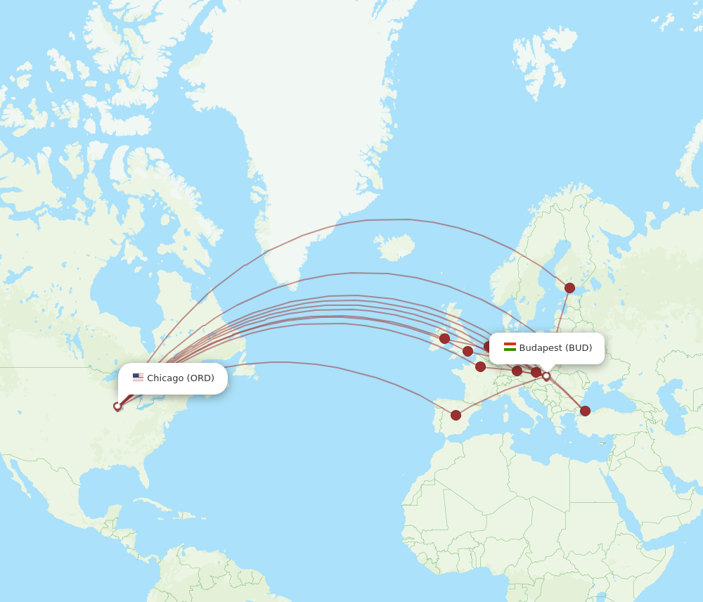 ORD-BUD flight routes