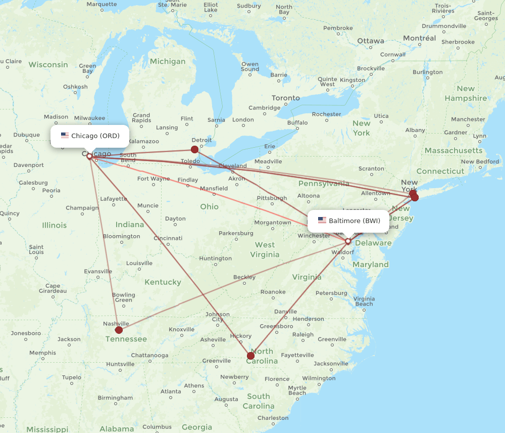 ORD-BWI flight routes