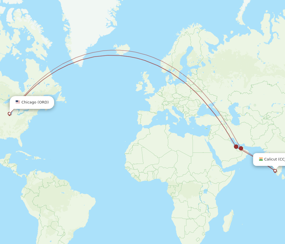 ORD to CCJ flights and routes map